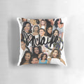 A collage pillow featuring characters from the TV show Glee, including Naya Rivera as Santana Lopez.