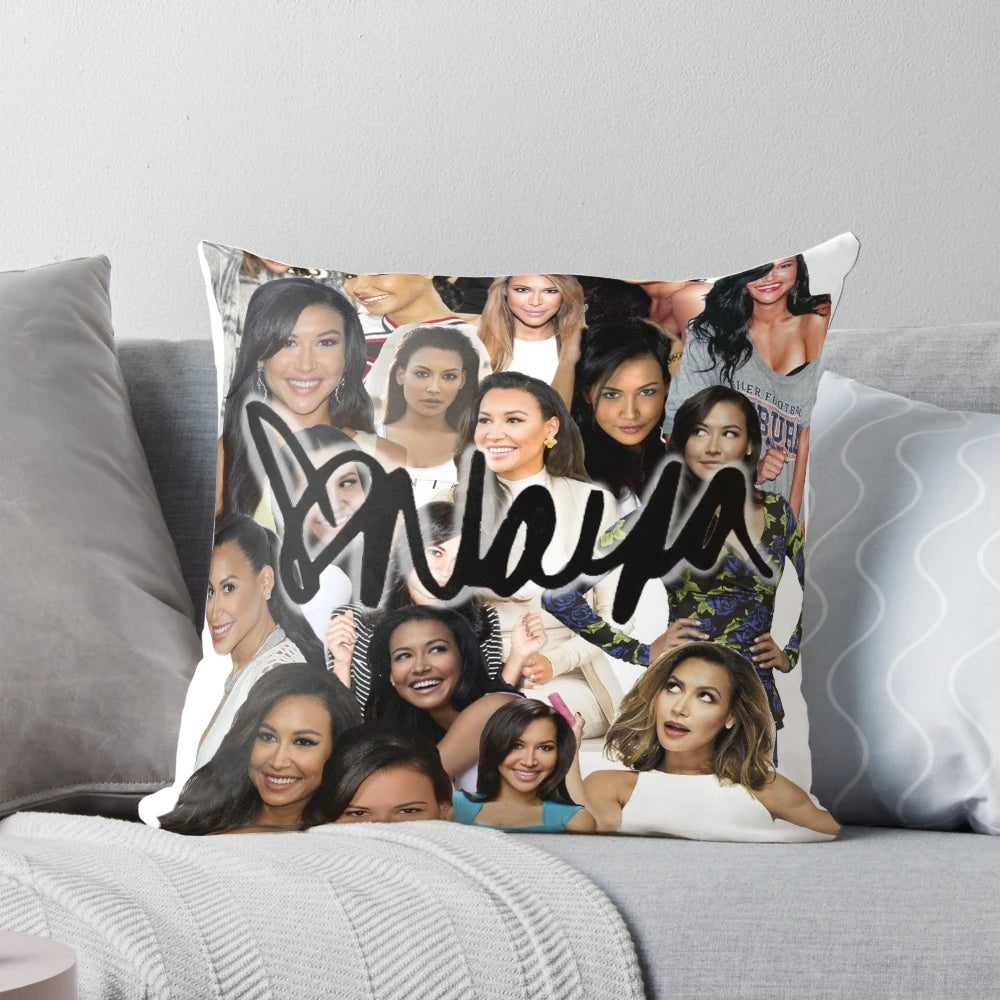 A collage pillow featuring characters from the TV show Glee, including Naya Rivera as Santana Lopez.
