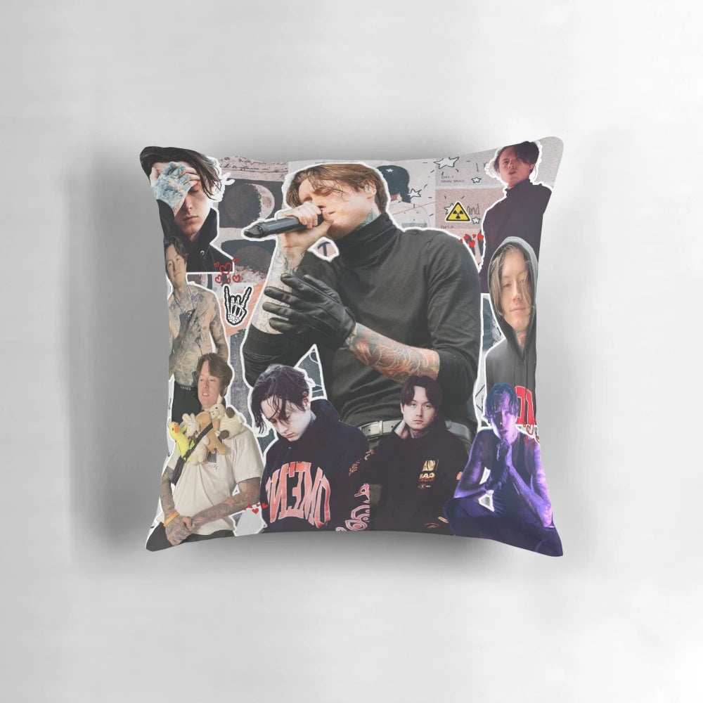 Custom photo collage pillow featuring portrait images of Noah Sebastian