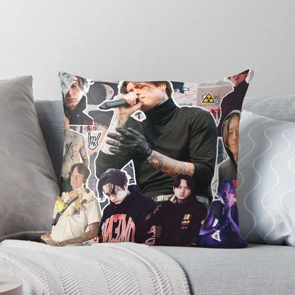 Custom photo collage pillow featuring portrait images of Noah Sebastian