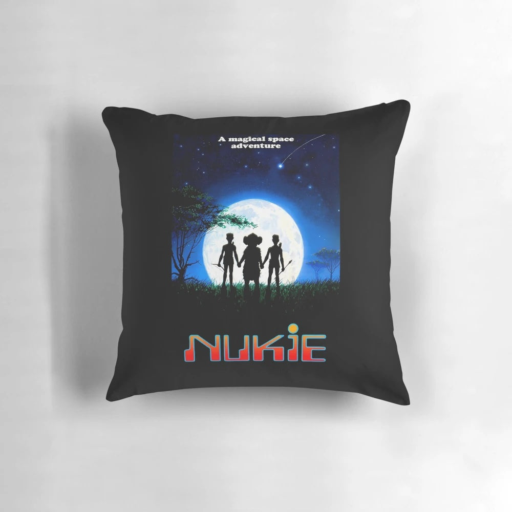 A high-quality pillow featuring a vibrant, custom portrait of the character Nukie.