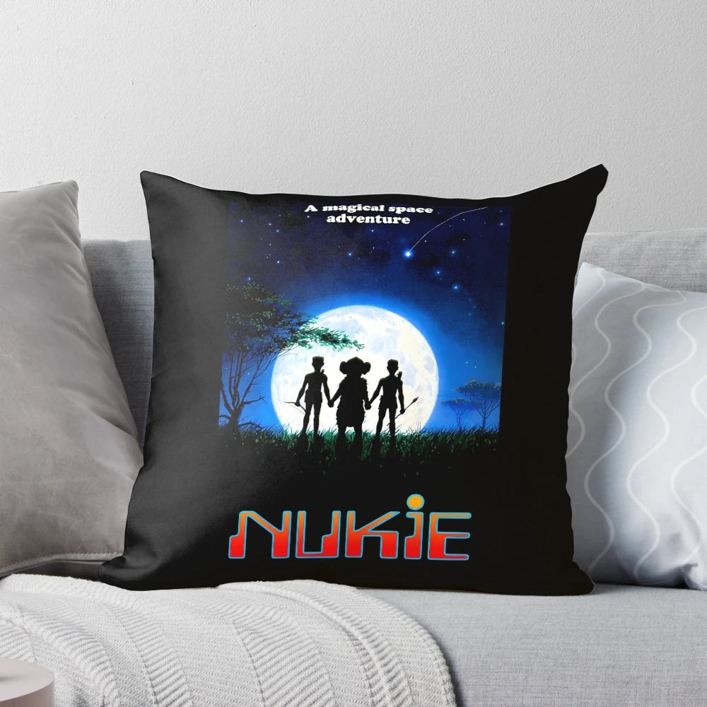 A high-quality pillow featuring a vibrant, custom portrait of the character Nukie.