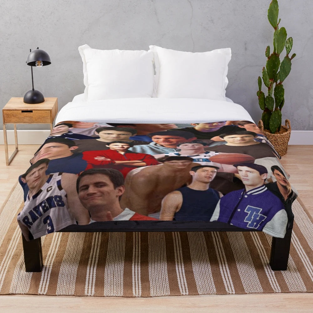 Personalized photo collage plush blanket featuring nathan scott