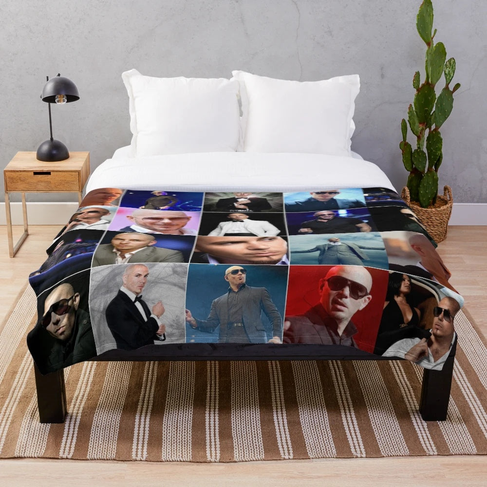 Pitbull singer photo collage plush blanket