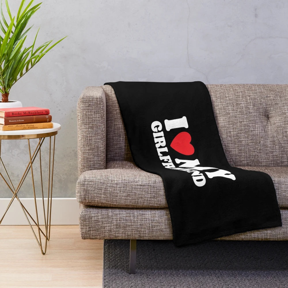Personalized plush blanket with 'I Love My Girlfriend' design