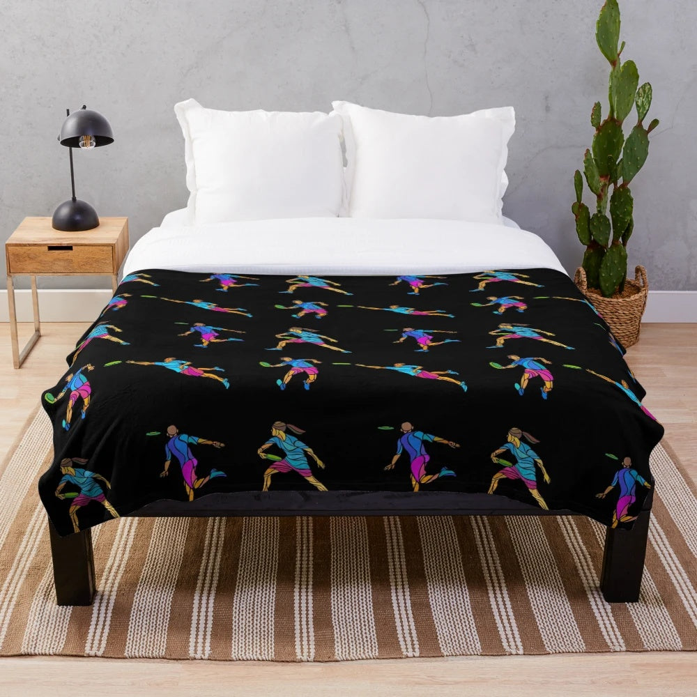 Cozy plush blanket featuring an ultimate frisbee player design