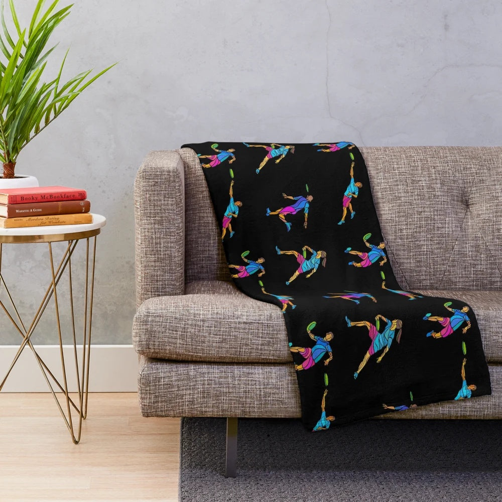 Cozy plush blanket featuring an ultimate frisbee player design