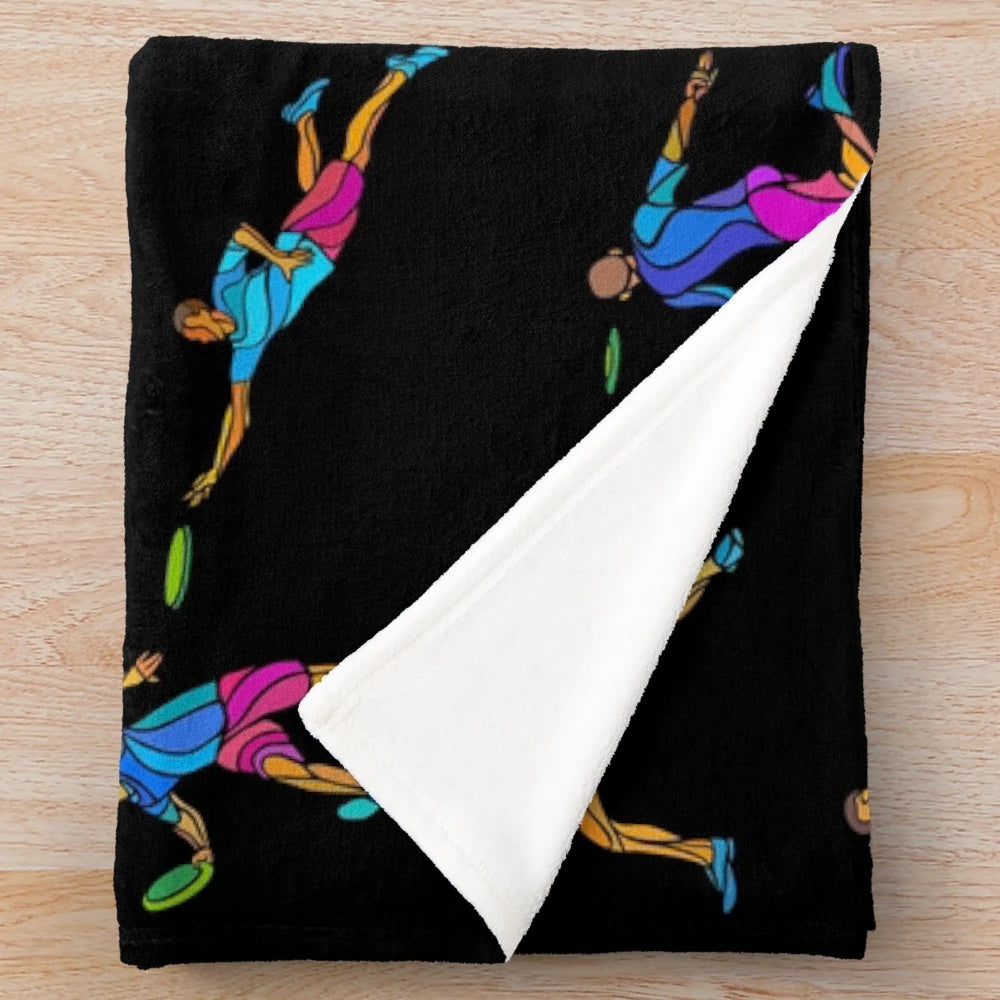 Cozy plush blanket featuring an ultimate frisbee player design