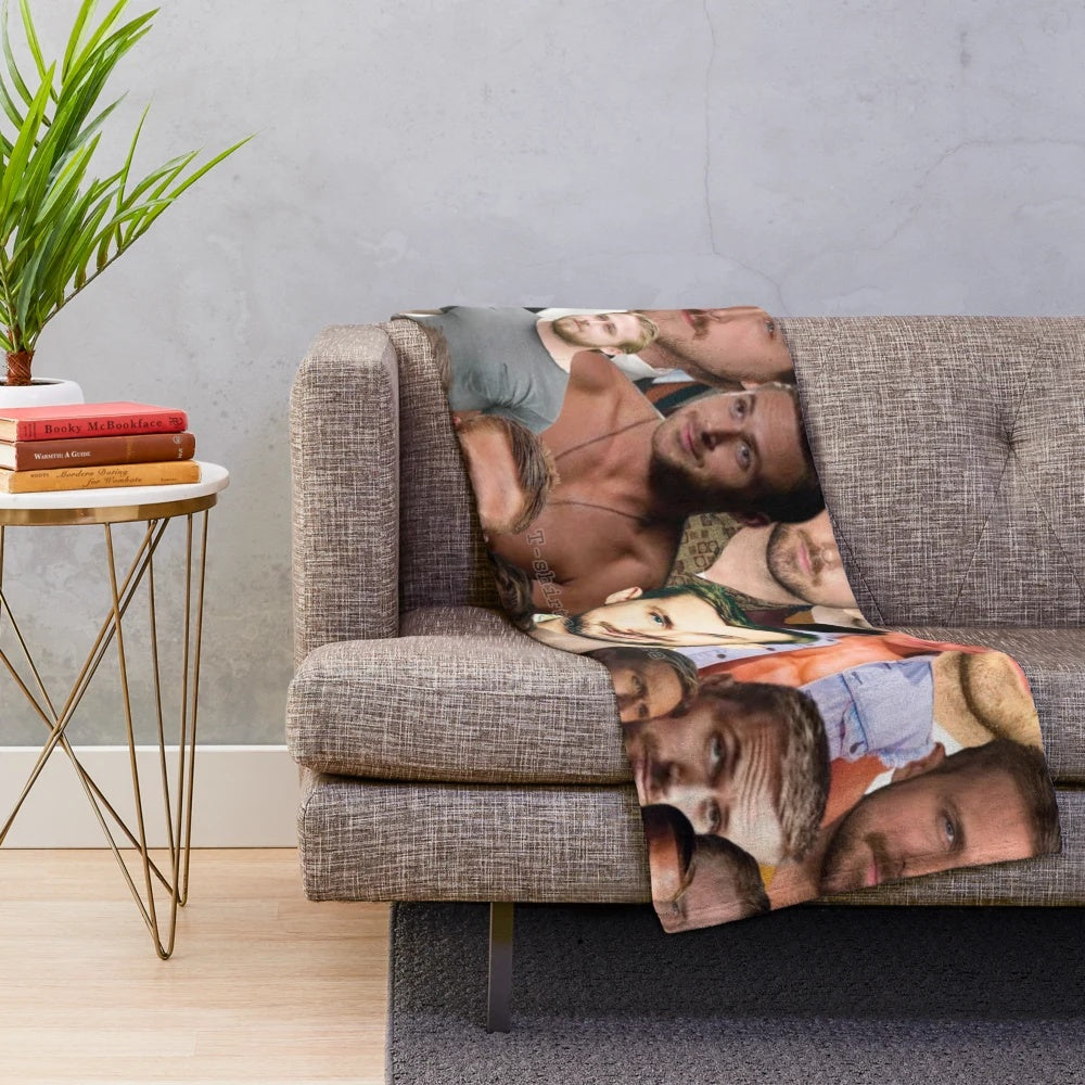 Cozy plush blanket featuring a custom photo collage of Ryan Gosling
