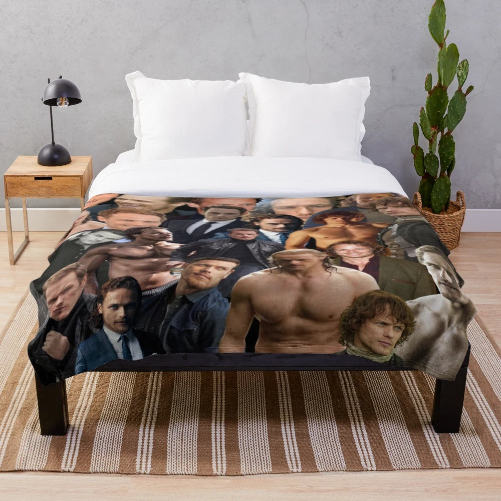 Sam Heughan Photo Collage Plush Blanket