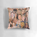 A decorative pillow featuring a custom photo collage of actress Scarlett Johansson.