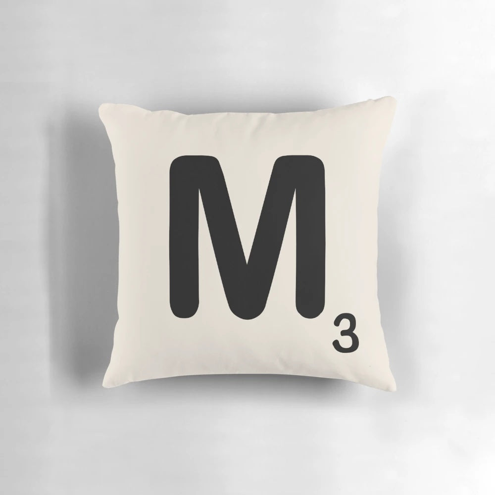 Scrabble Tile M Pillow - Personalized Decorative Pillow with Retro Typography