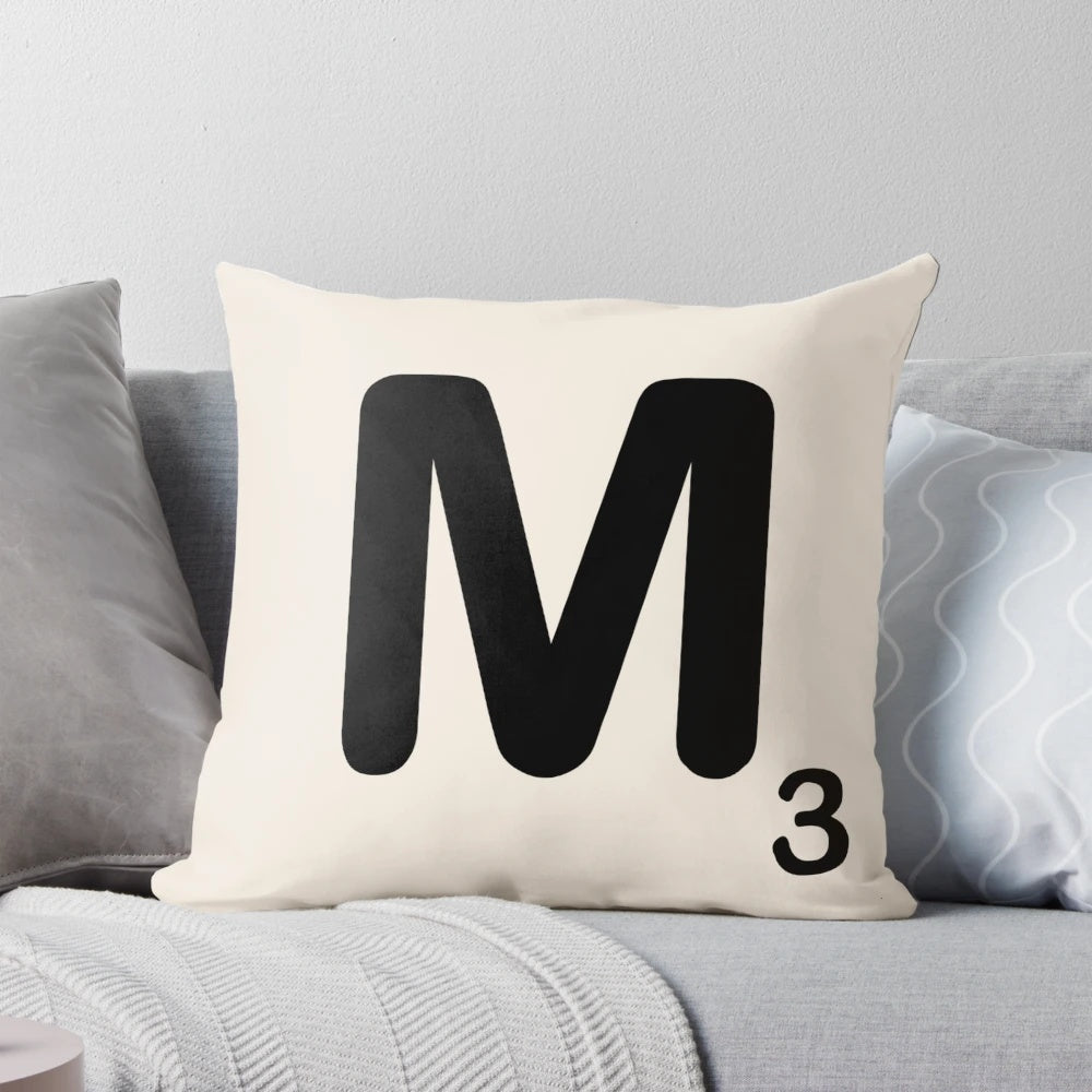 Scrabble Tile M Pillow - Personalized Decorative Pillow with Retro Typography