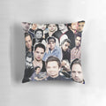 A collage of actor Sebastian Stan's photos printed on a comfortable throw pillow for home or bedroom decor.