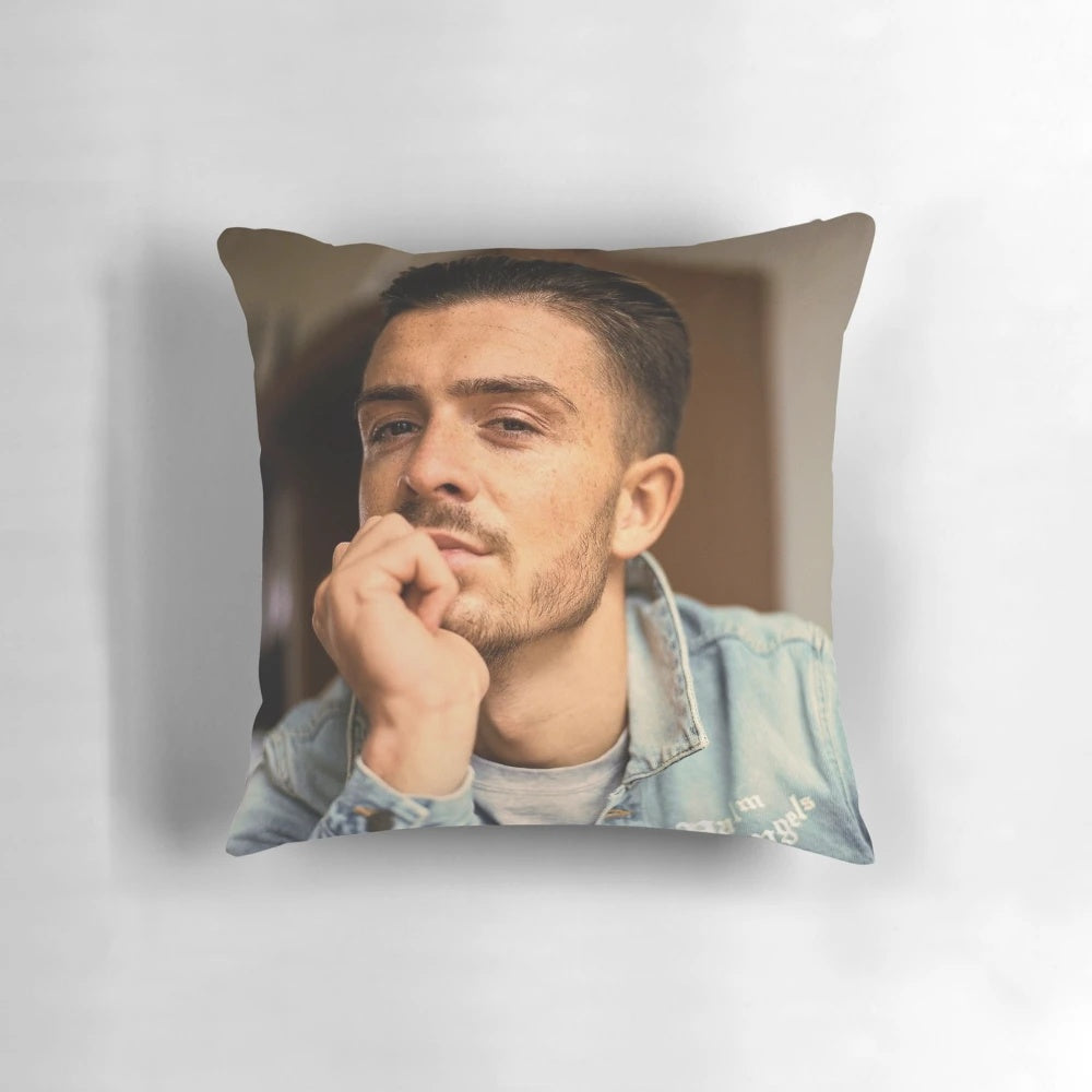 A high-quality pillow featuring an image of professional football player Jack Grealish.