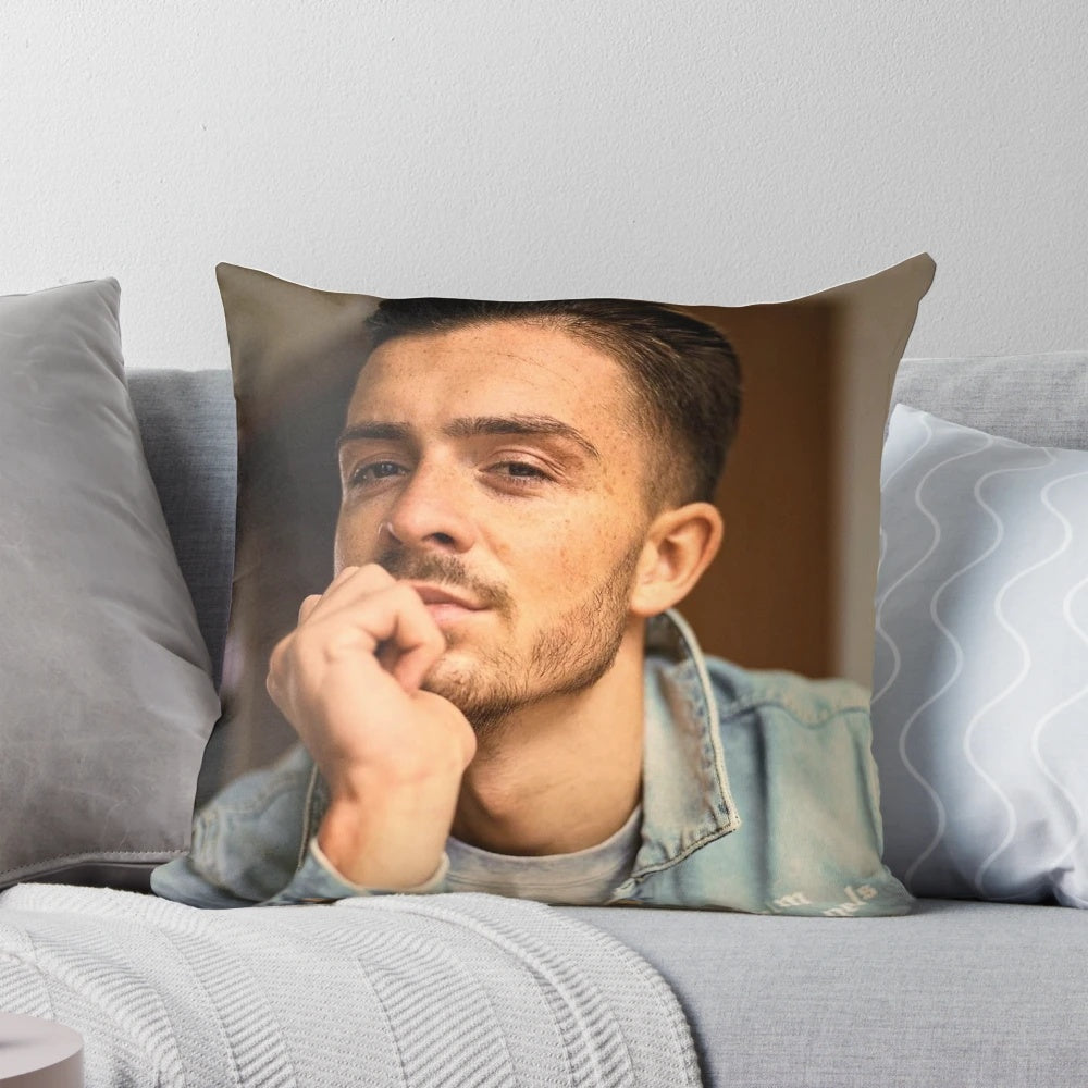 A high-quality pillow featuring an image of professional football player Jack Grealish.