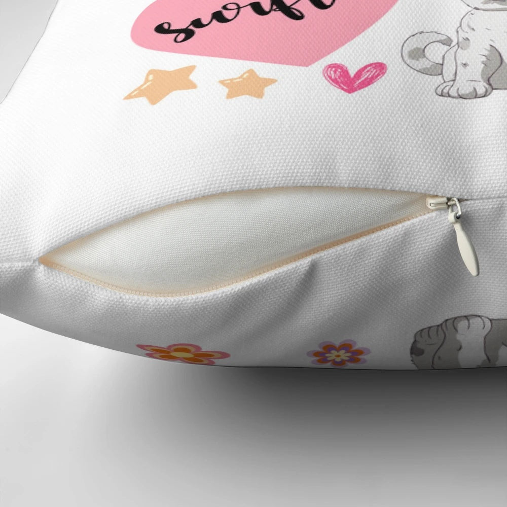 A cozy pillow featuring a collage design inspired by Taylor Swift's The Eras Tour.