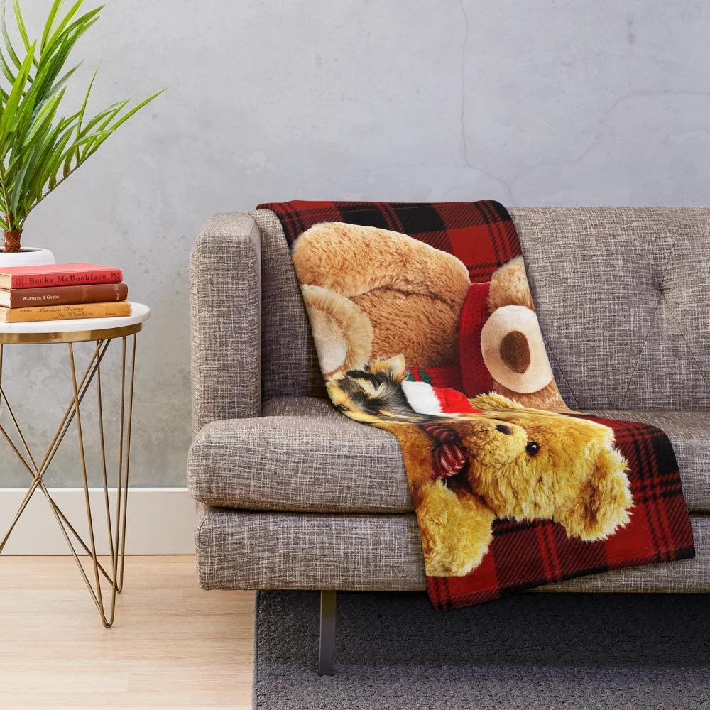 Soft and cuddly personalized teddy bear plush blanket featuring a yorkshire terrier design