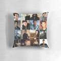 A custom pillow featuring a collage of Tom Cruise photos