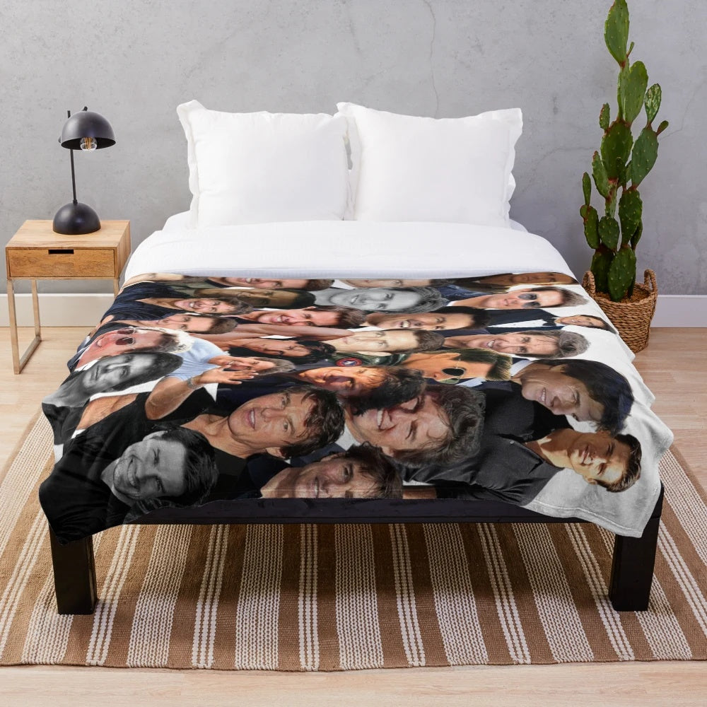 Tom Cruise photo collage printed on a plush, cozy blanket