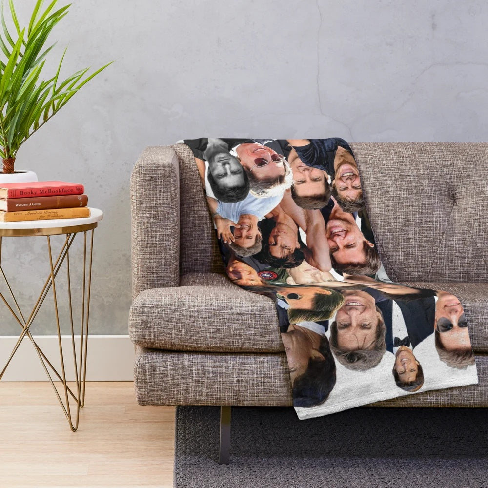 Tom Cruise photo collage printed on a plush, cozy blanket
