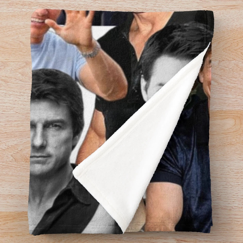 Tom Cruise photo collage printed on a plush, cozy blanket