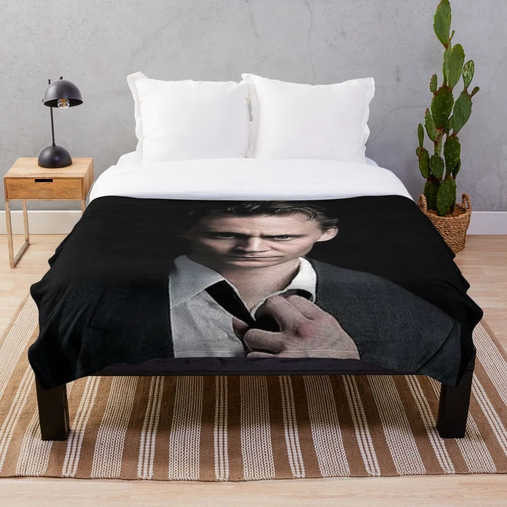 Cozy plush blanket featuring a Tom Hiddleston inspired design