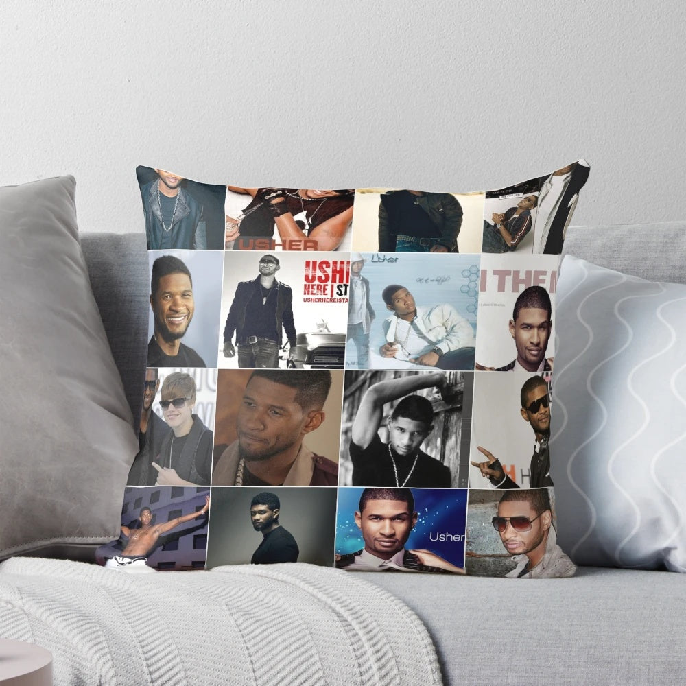 Usher Singer Photo Collage Pillow featuring custom images of the popular R&B artist