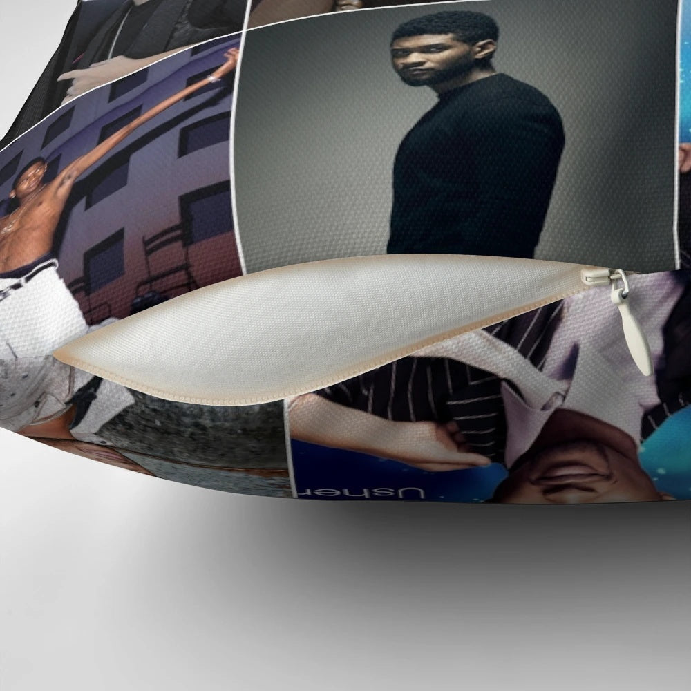 Usher Singer Photo Collage Pillow featuring custom images of the popular R&B artist