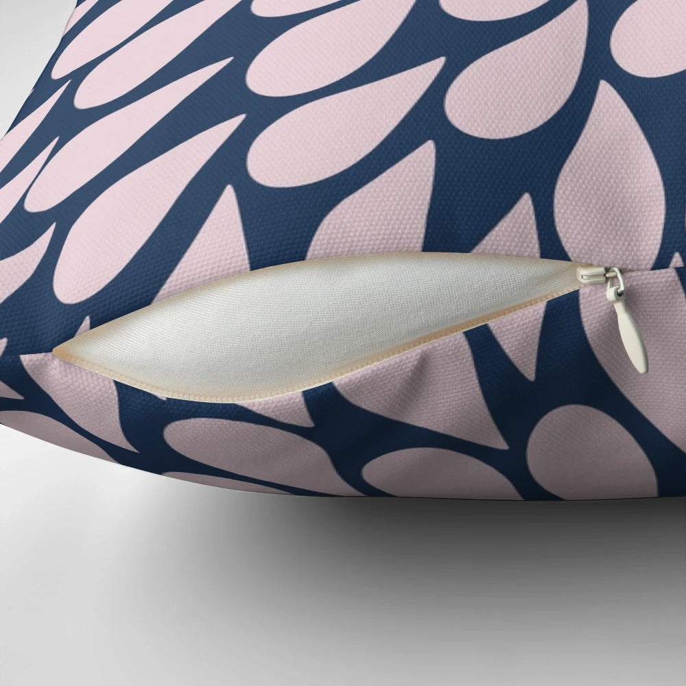 Petal Burst decorative throw pillow in a modern pink and navy color scheme