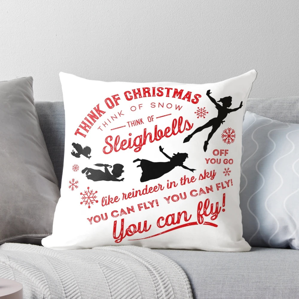A Peter Pan-inspired Christmas pillow with the text "You Can Fly" designed by Kelly Design Company.