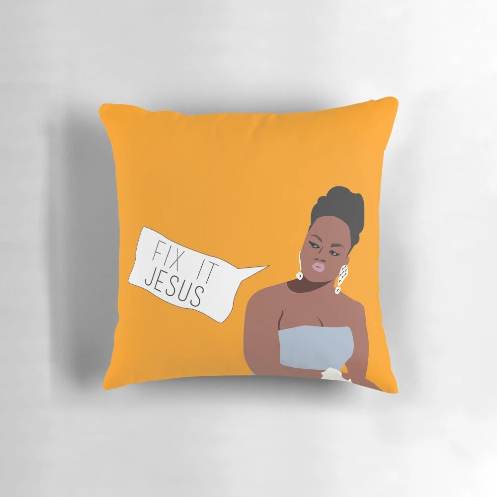 Phaedra Parks "Fix It Jesus" Throw Pillow with Orange and Blue Design