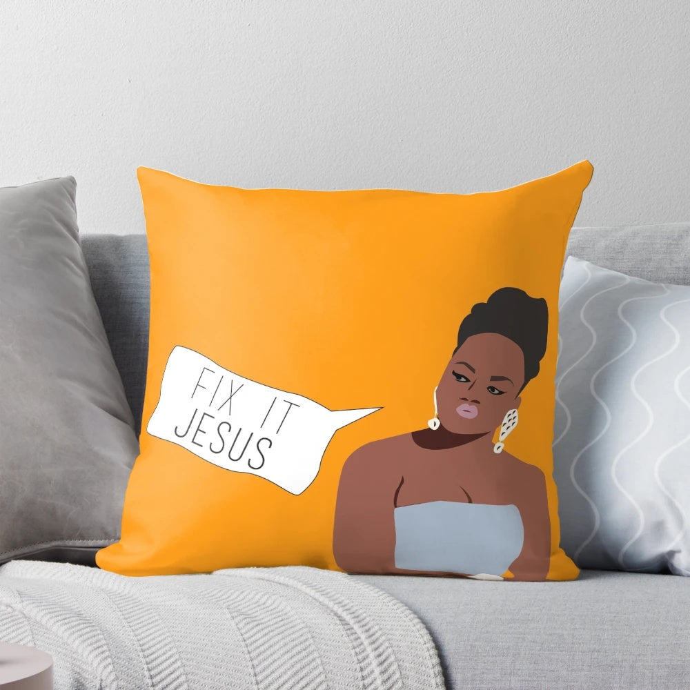 Phaedra Parks "Fix It Jesus" Throw Pillow with Orange and Blue Design