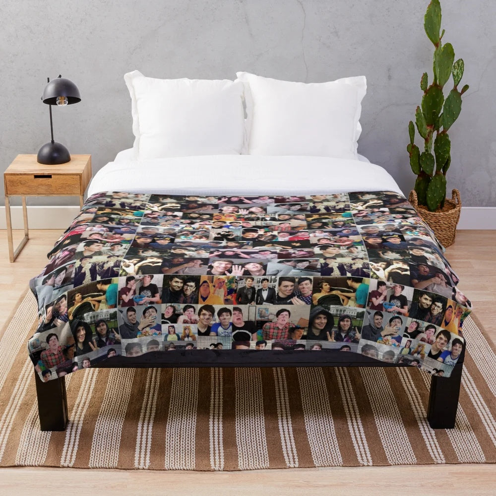 Collage-style plush blanket featuring Dan and Phil, YouTubers and Phan icons