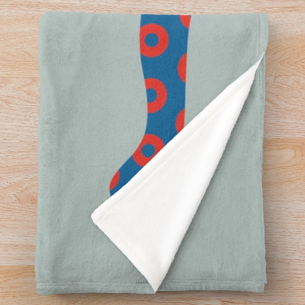 Phish-themed plush blanket featuring cat and donut design