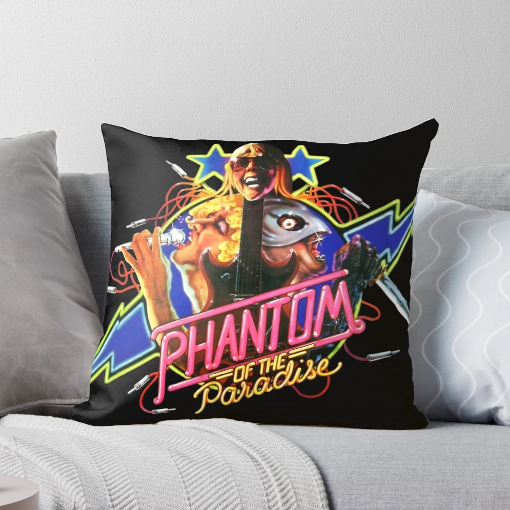 Phantom of the Paradise movie poster featured on a soft, plush pillow for horror and glam rock fans.