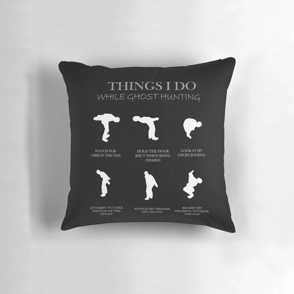 Phasmophobia ghost hunting pillow with humorous design