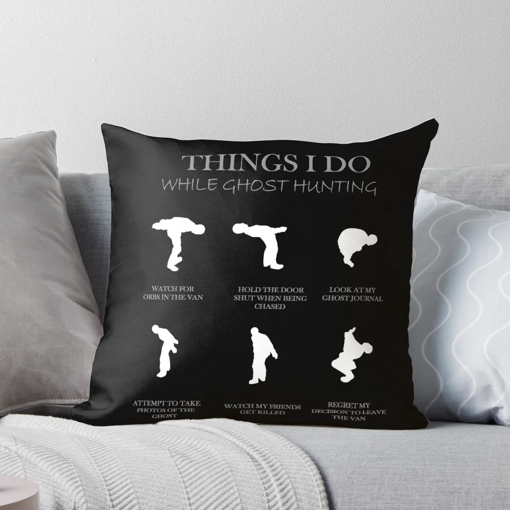 Phasmophobia ghost hunting pillow with humorous design
