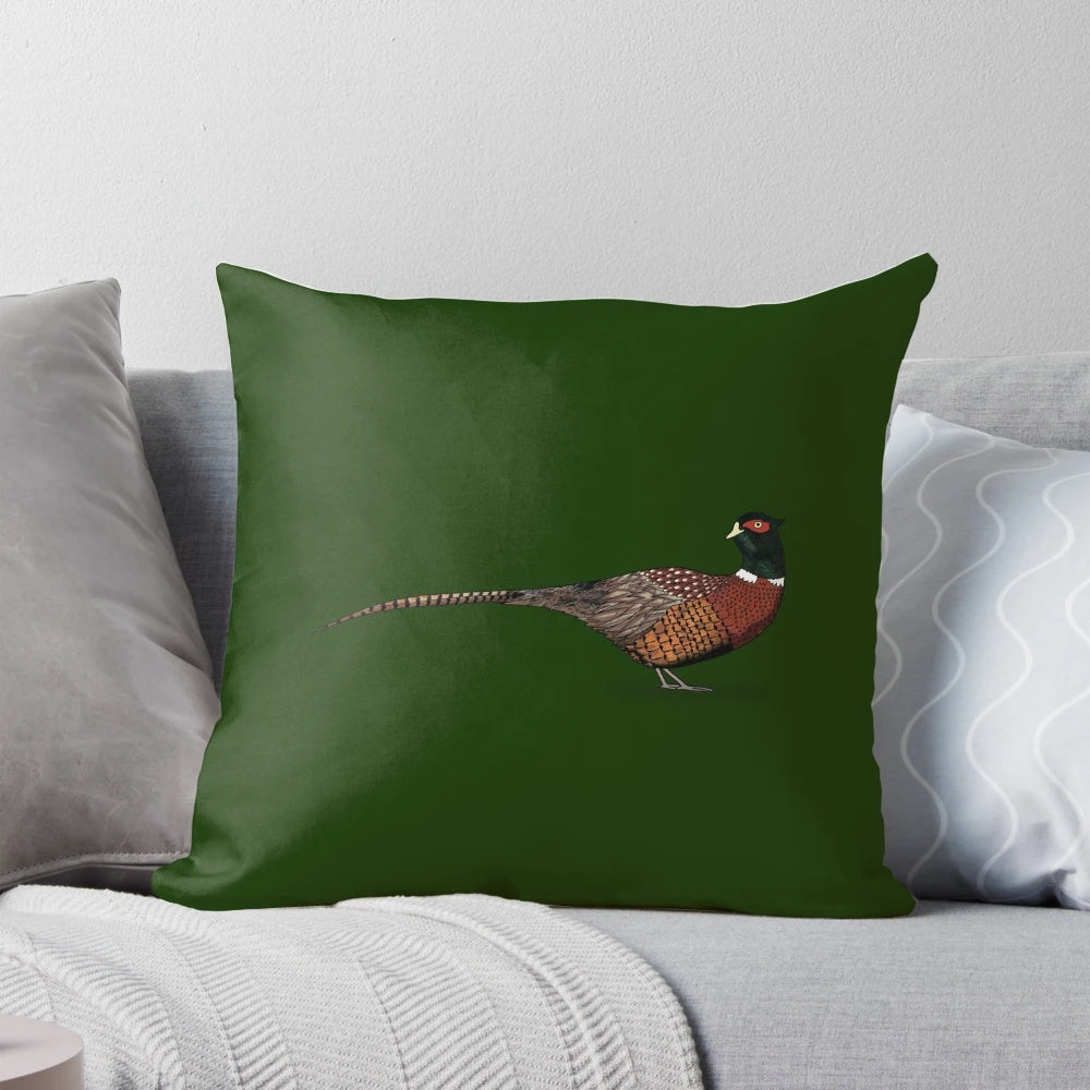 A hand-crafted pheasant pillow, perfect for adding a touch of nature and wildlife to your home decor.