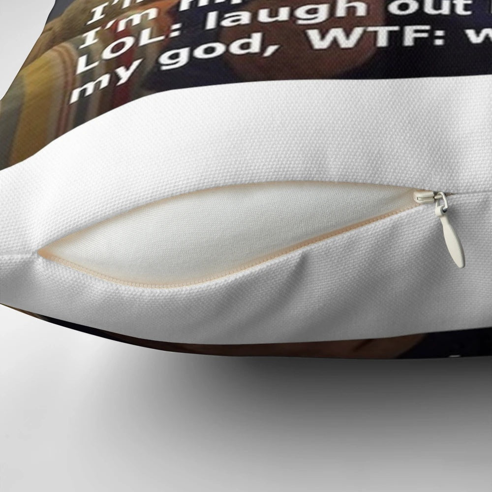 Phil Dunphy from the TV show Modern Family featured on a decorative throw pillow with a humorous meme quote