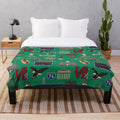 Kelly green plush blanket with Philly pattern design