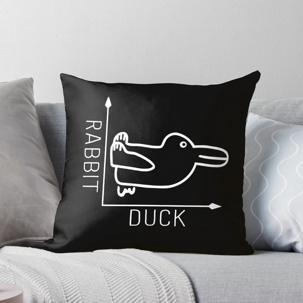 Wittgenstein's Rabbit-Duck Illusion Pillow, a thought-provoking philosophical home decor piece.