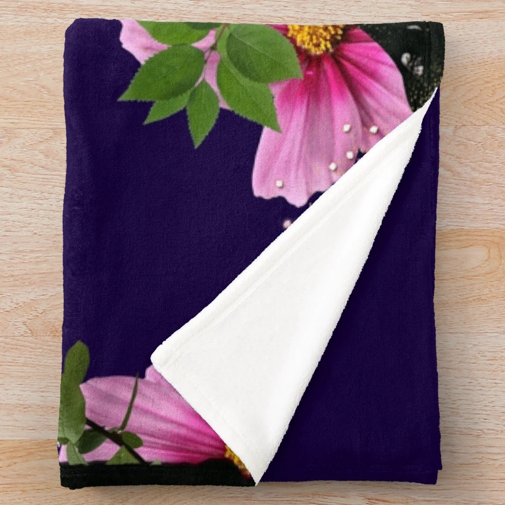 Frida Kahlo inspired plush blanket with surreal floral and moon imagery