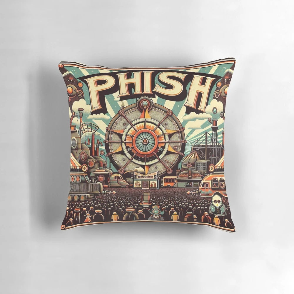 Phish concert industrial-style pillow with band and music imagery
