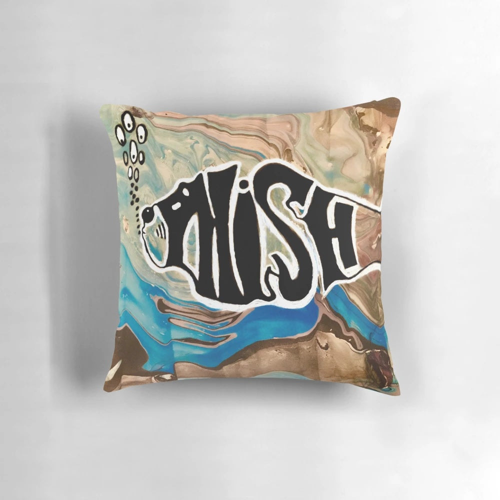 Vibrant Phish logo printed on a decorative acrylic pour pillow, perfect for music fans and festival-goers.