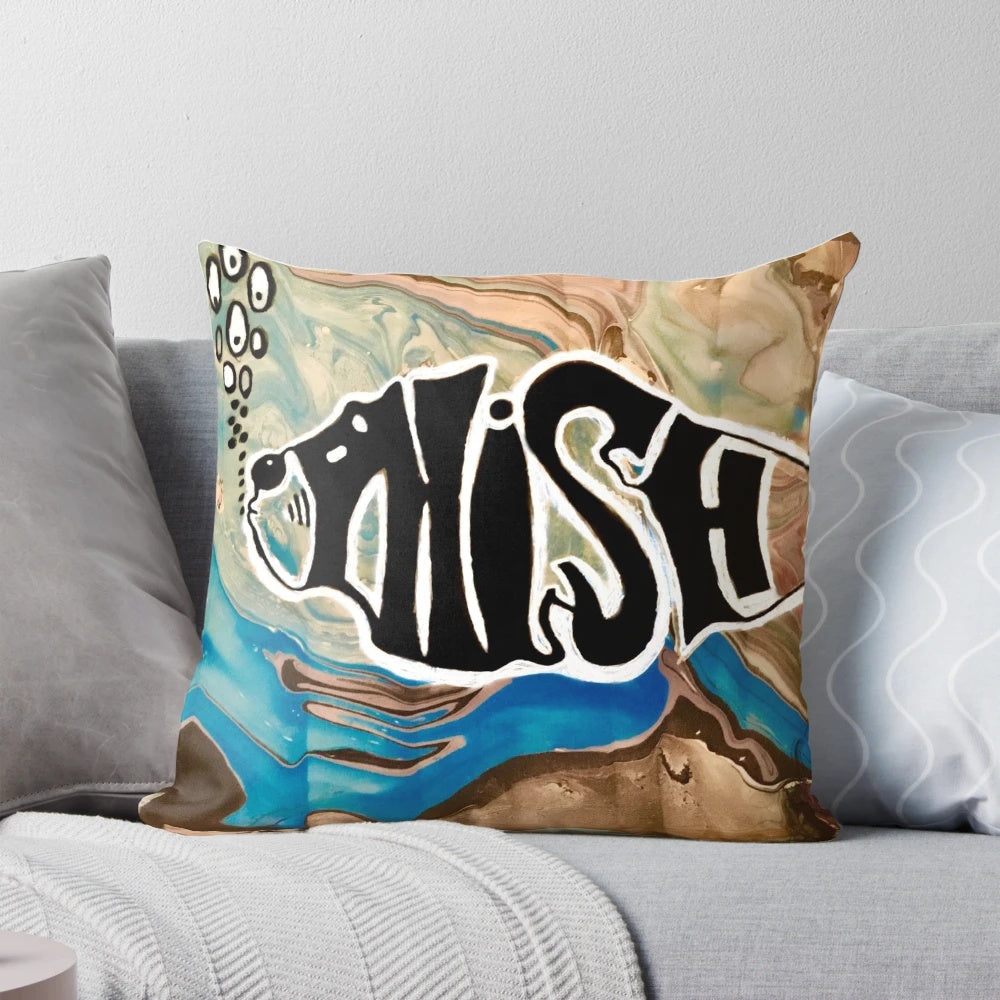 Vibrant Phish logo printed on a decorative acrylic pour pillow, perfect for music fans and festival-goers.