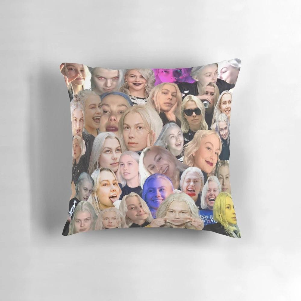 Phoebe Bridgers inspired collage design printed on a high-quality pillow