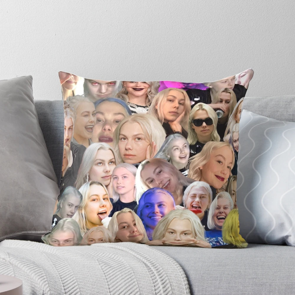 Phoebe Bridgers inspired collage design printed on a high-quality pillow