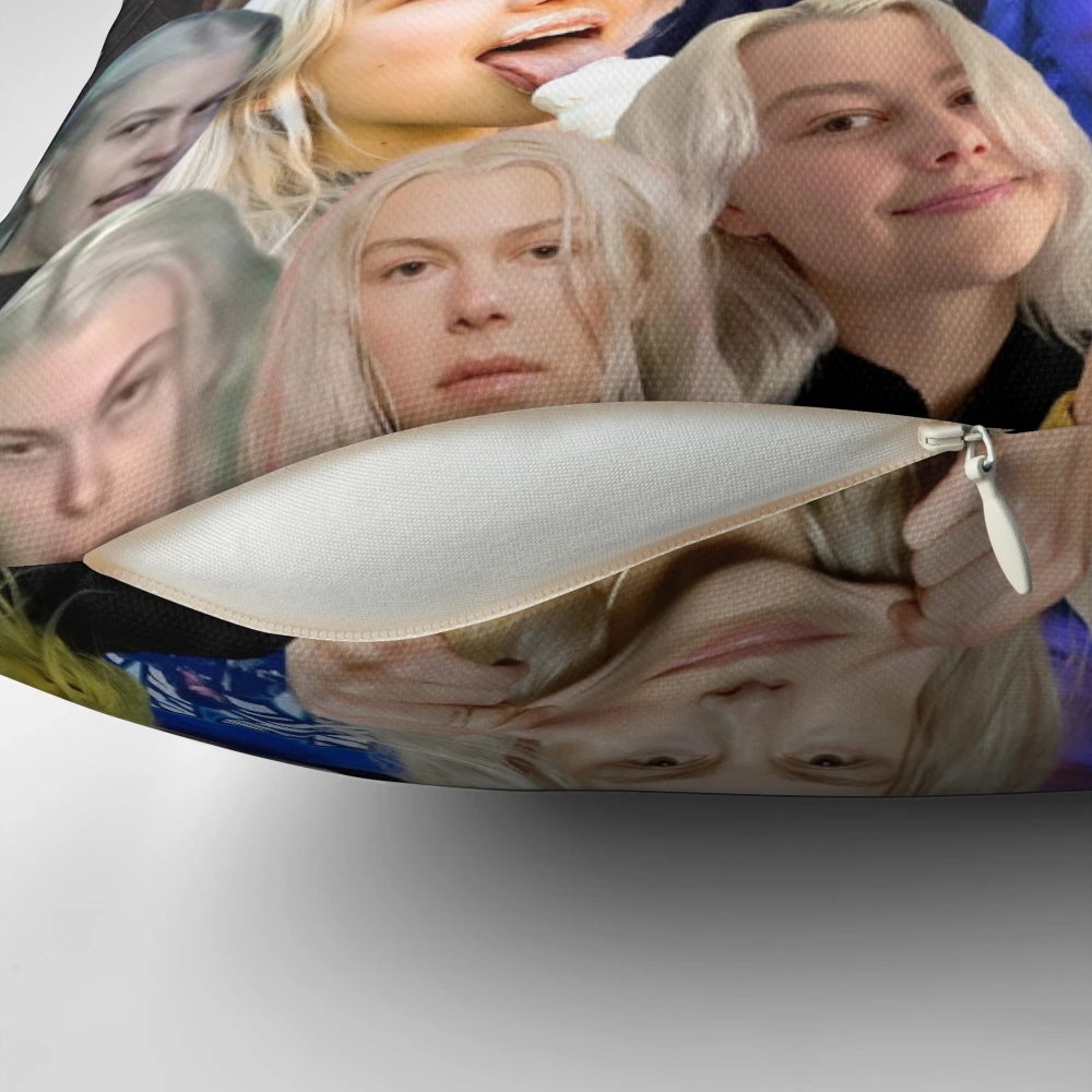 Phoebe Bridgers inspired collage design printed on a high-quality pillow