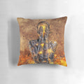 A decorative pillow featuring a phoenix rising from the flames, symbolizing resilience and rebirth.
